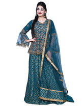 Emerald Green Embroidered Peplum Style Shirt With Lengha